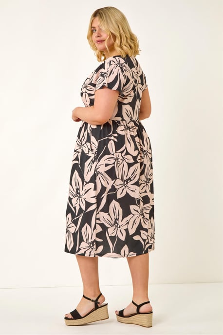 Curve Floral Stretch Wrap Dress - Image 3