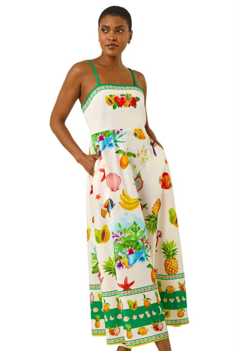 Fruit Print Strap Detail Midi Dress - Image 1
