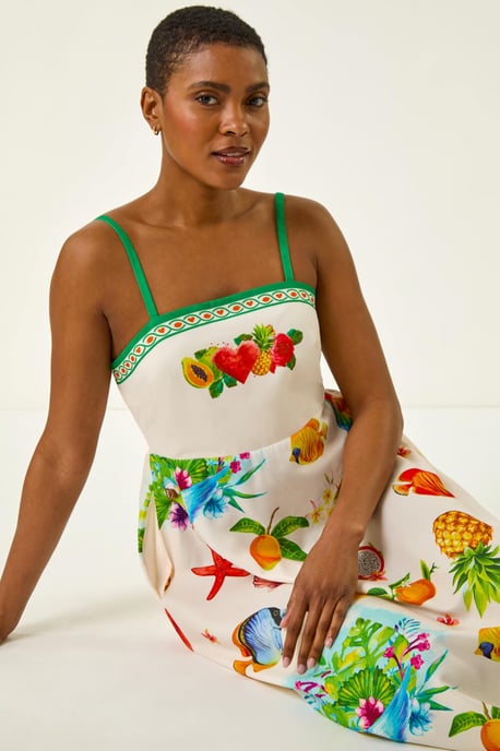 Fruit Print Strap Detail Midi Dress - Image 2