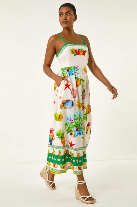 Fruit Print Strap Detail Midi Dress - Image 3