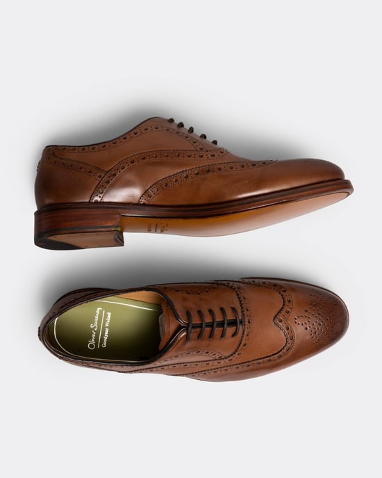 Mens Wingtip Leather Brogue in Brown - Image 6
