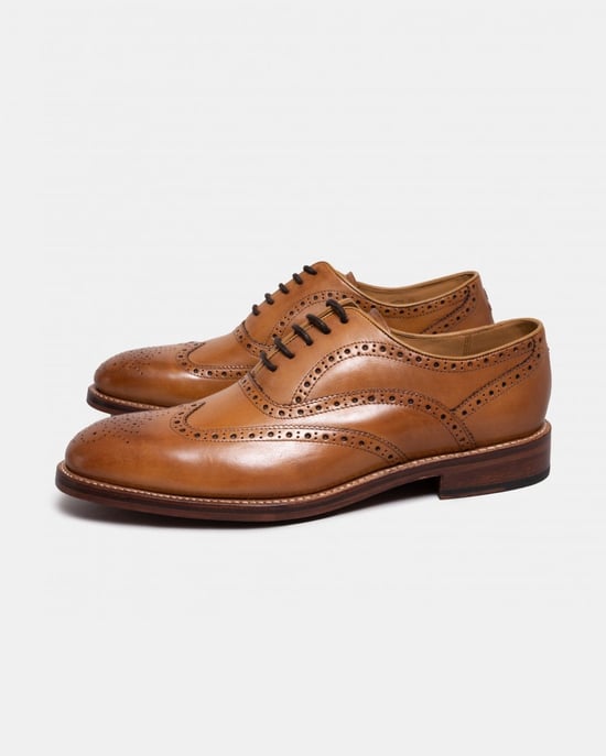 Leather Brogue with Wingtip Design in Tan - Image 2