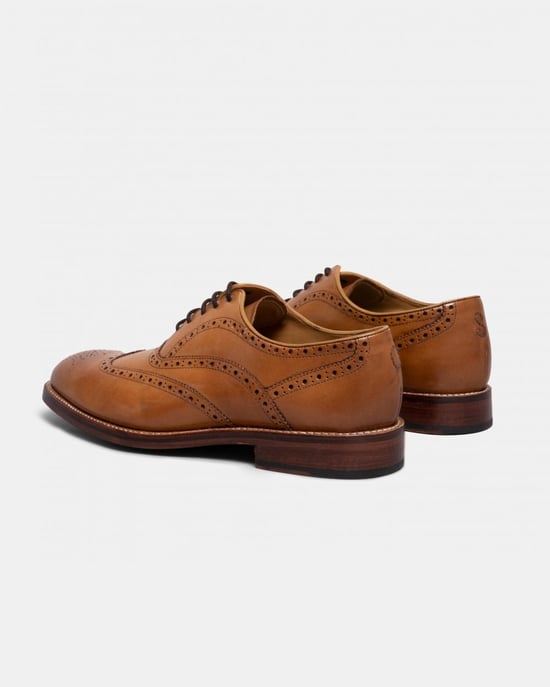 Leather Brogue with Wingtip Design in Tan - Image 3