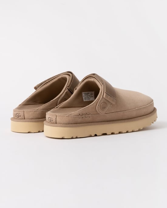 Womens Suede Clogs with Strap in Beige - Image 3