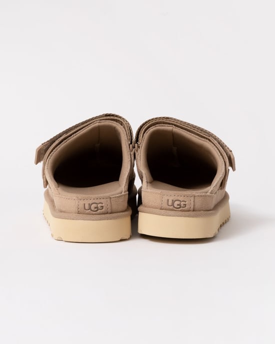 Womens Suede Clogs with Strap in Beige - Image 4
