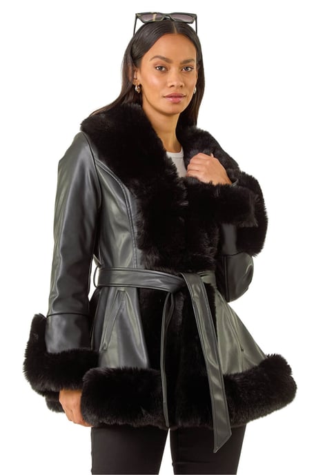 Contrast Faux Fur Coat - Image 1