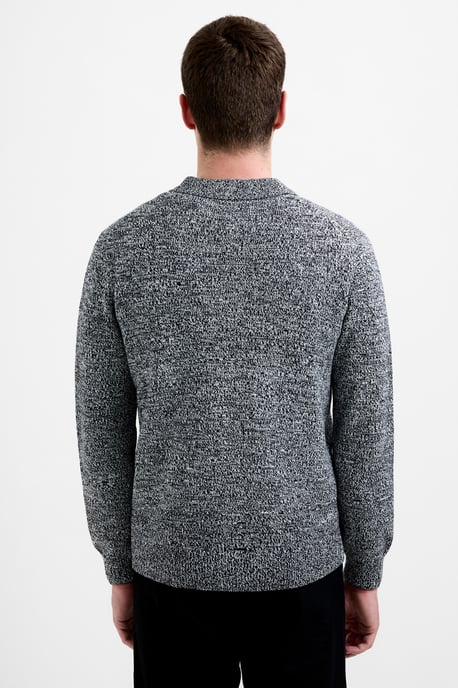 Grey Cotton Blend Melange Knitted Button-Up Polo Jumper - Image 2