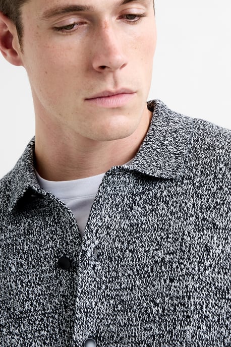 Grey Cotton Blend Melange Knitted Button-Up Polo Jumper - Image 3