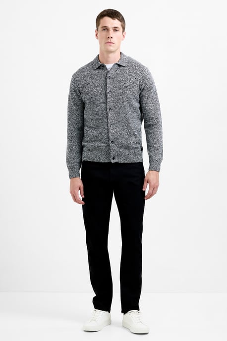 Grey Cotton Blend Melange Knitted Button-Up Polo Jumper - Image 4