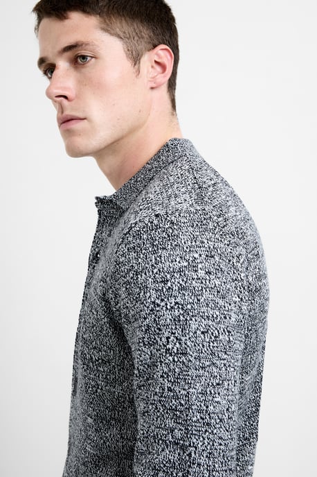 Grey Cotton Blend Melange Knitted Button-Up Polo Jumper - Image 5