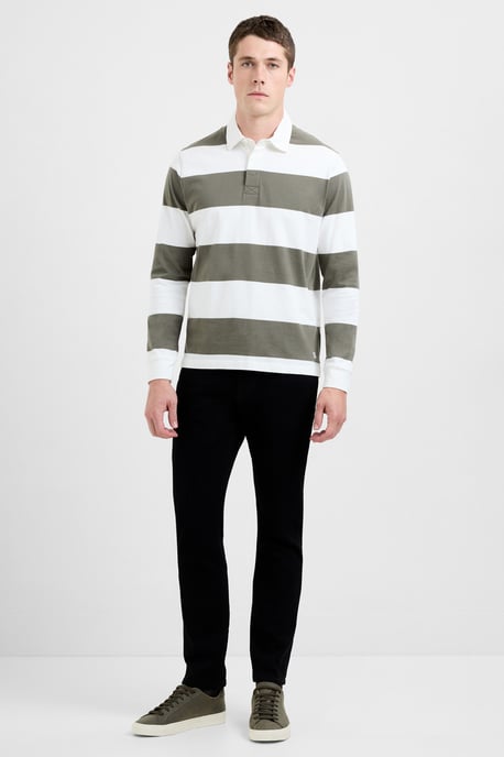 Light Green Cotton Striped Rugby-Style Long Sleeve Polo Shirt - Image 4