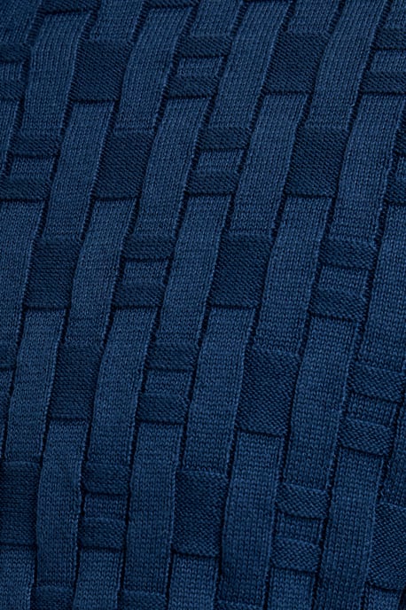 Dark Blue Cotton Long Sleeve Box Knit Button Collar Polo Shirt - Image 5