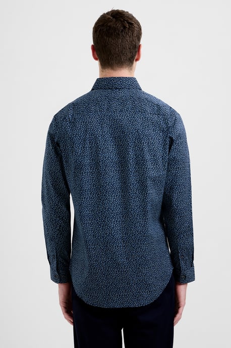 Navy Cotton Floral Print Long Sleeve Button-Up Shirt - Image 2