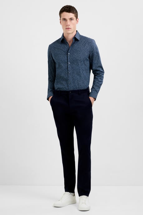 Navy Cotton Floral Print Long Sleeve Button-Up Shirt - Image 4