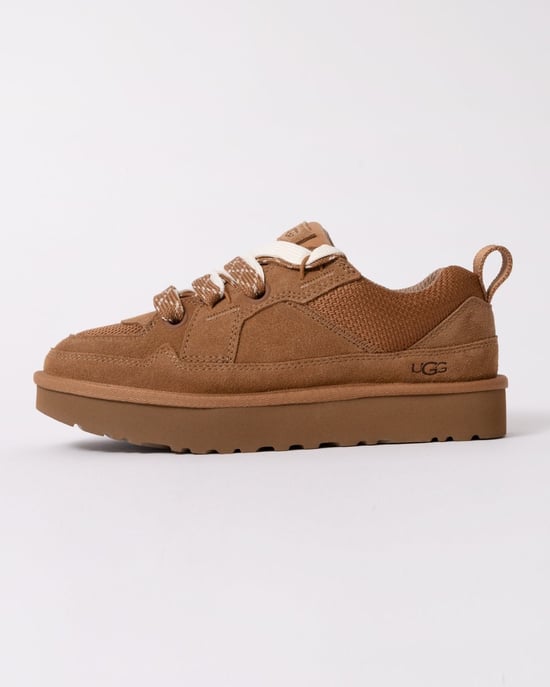 Womens Dual Lace Suede Trainers in Tan - Image 2