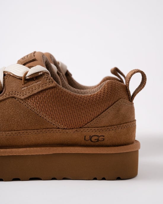Womens Dual Lace Suede Trainers in Tan - Image 3
