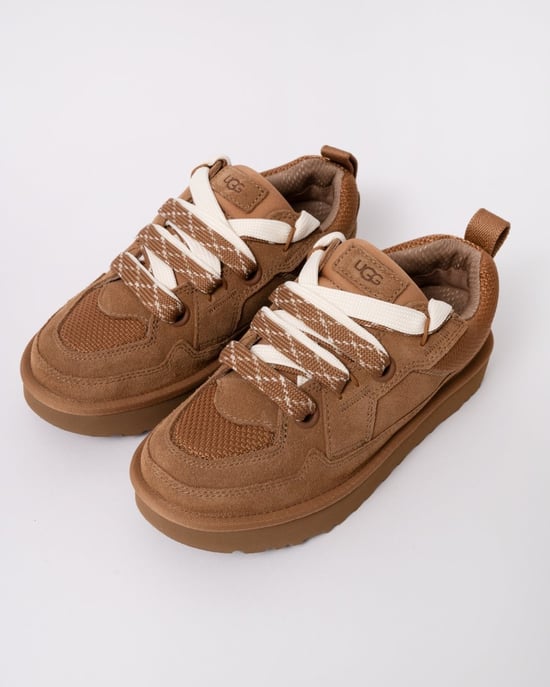 Womens Dual Lace Suede Trainers in Tan - Image 4