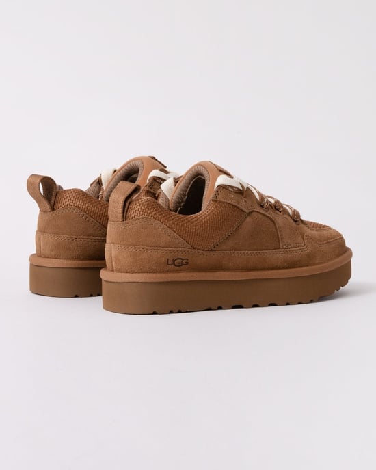 Womens Dual Lace Suede Trainers in Tan - Image 5