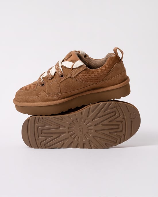 Womens Dual Lace Suede Trainers in Tan - Image 6