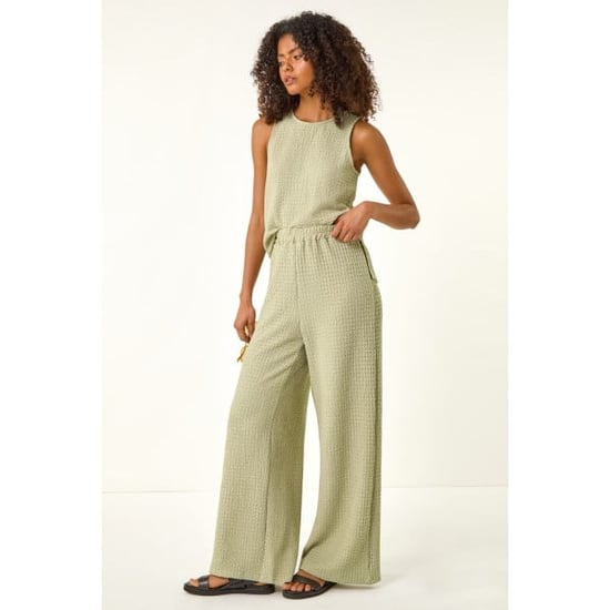 Textured Wide Leg Stretch Trouser - Image 3