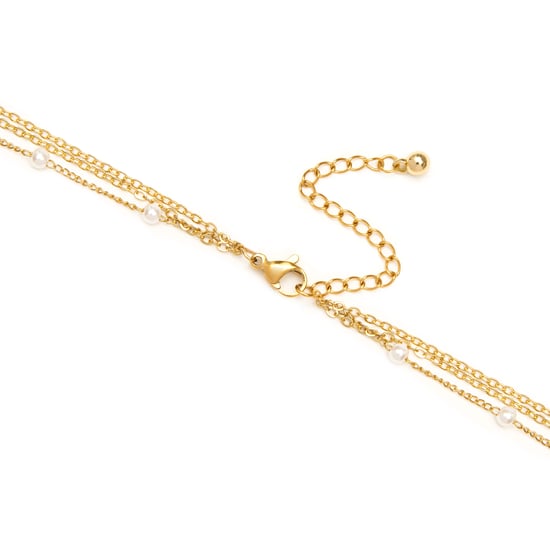 Gold Plated Triple Layered Pearl And Emerald Necklace - Image 2