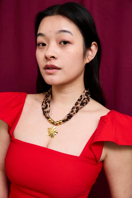 Fabric Necklace With Gold Plated Flower Pendant - Image 1