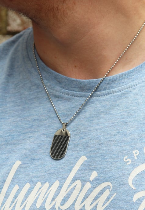 Stainless Steel Men's Black Rounded Dog Tag Pendant Necklace - Image 4