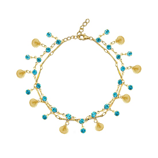 Gold Plated Shell And Crystal Double Layer Necklace And Bracelet Set - Image 2