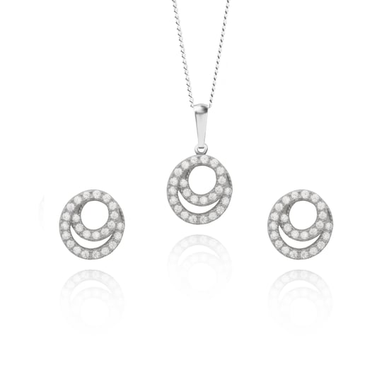 Sterling Silver Swirl White Cubic Zirconia Stud Earrings And 18 Inch Pendant Necklace - Image 1