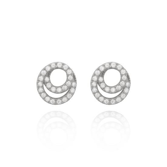 Sterling Silver Swirl White Cubic Zirconia Stud Earrings And 18 Inch Pendant Necklace - Image 3