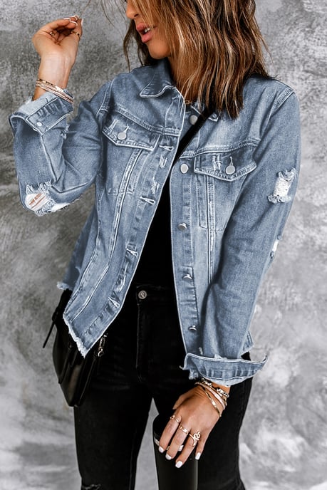 Sliten jeansjacka med trasig kant - Image 2