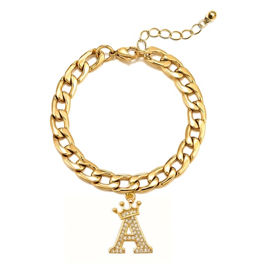 Gold Plated Crystal Letter Charm Curb Bracelet - A - Image 1