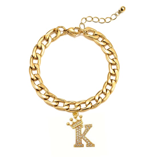 Gold Plated Crystal Letter Charm Curb Bracelet - K - Image 1