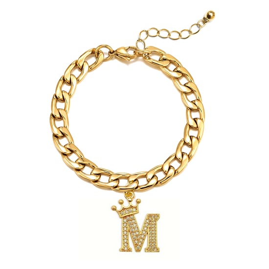 Gold Plated Crystal Letter Charm Curb Bracelet - M - Image 1