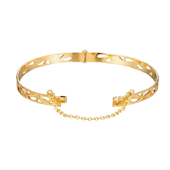 9ct Yellow Rolled Gold Daisy Leaf Hinged Bangle Bracelet, Safety Chain - Image 3