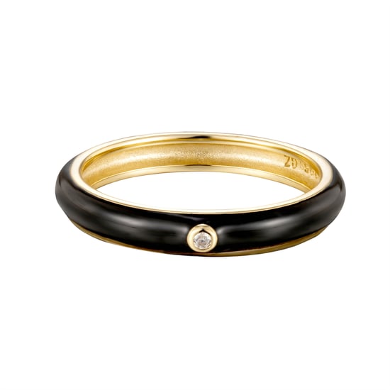 18ct Gold Plated Sterling Silver Coloured Enamel White Cubic Zirconia Edgy Ring Stacking Set - Image 2