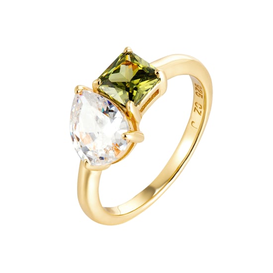18ct Gold Plated Sterling Silver White And Peridot Toi Et Moi CZ Ring - Image 2