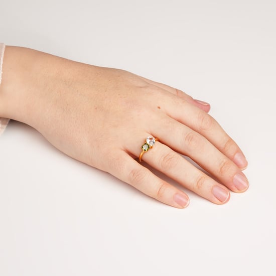 18ct Gold Plated Sterling Silver White And Peridot Toi Et Moi CZ Ring - Image 3