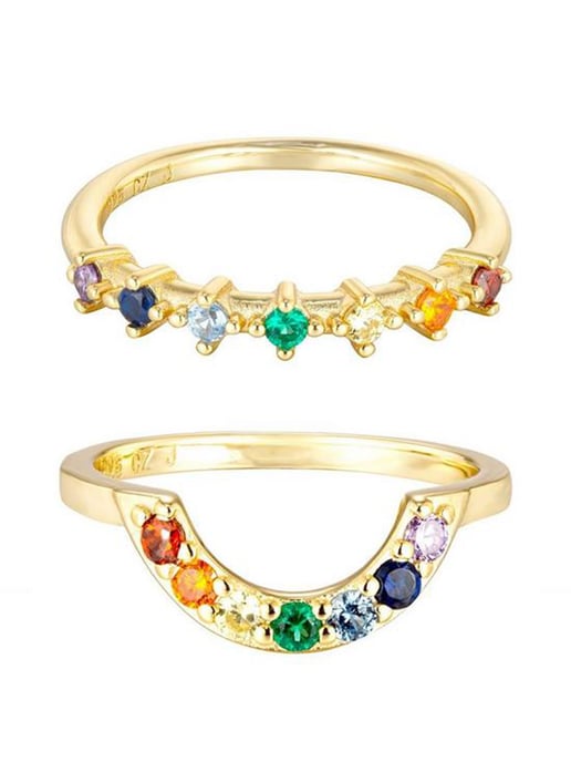 18ct Gold Plated Rainbow Stacking Ring Set - Image 1