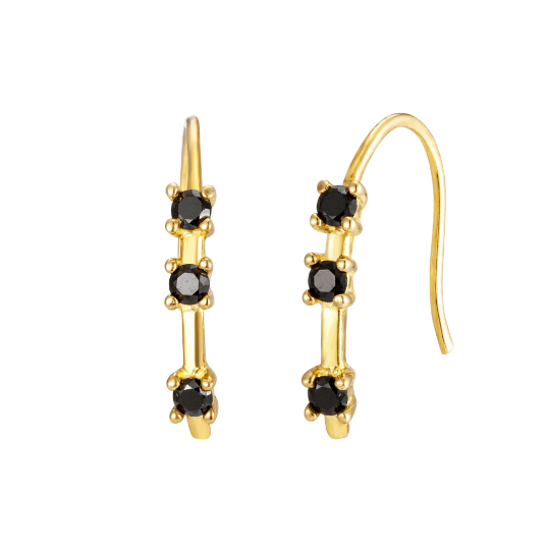 18ct Gold Plate Black CZ Pull Through Earrings - Image 1