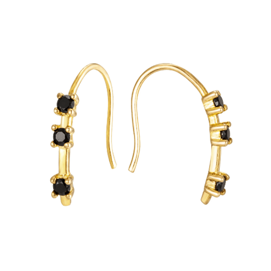 18ct Gold Plate Black CZ Pull Through Earrings - Image 3