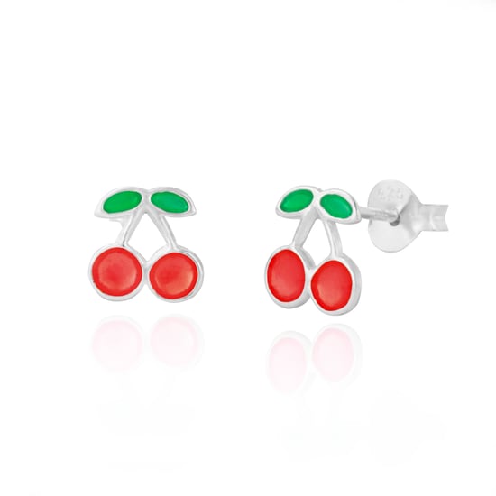 Sterling Silver Pink Enamel Cherry Children's Stud Earrings - Image 1