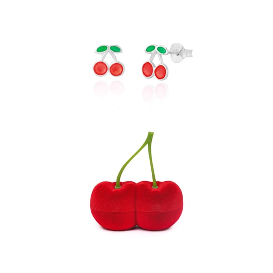 Sterling Silver Pink Enamel Cherry Children's Stud Earrings - Image 3