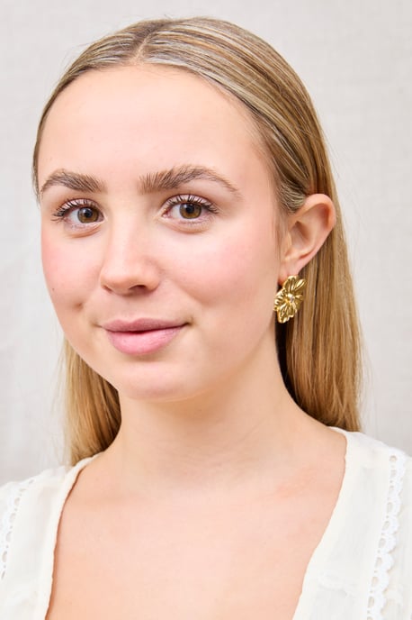 Gold Plated Oversized Floral White Cubic Zirconia Stud Earrings - Image 4