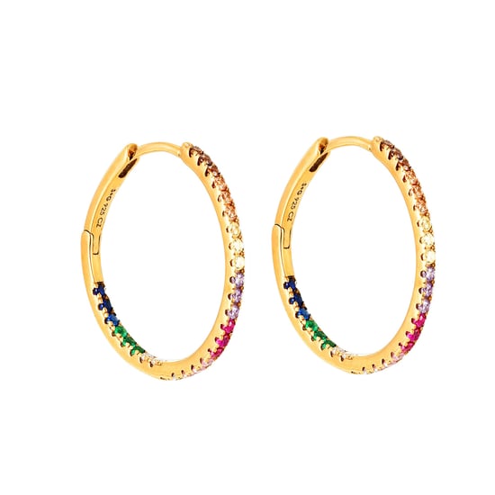 18ct Gold Plate Rainbow CZ Large Hoops - Image 1