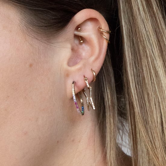 18ct Gold Plate Rainbow CZ Large Hoops - Image 2