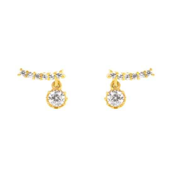 18ct Yellow Gold Plated Sterling Silver White Cubic Zirconia Charm Climber Stud Earrings - Image 2