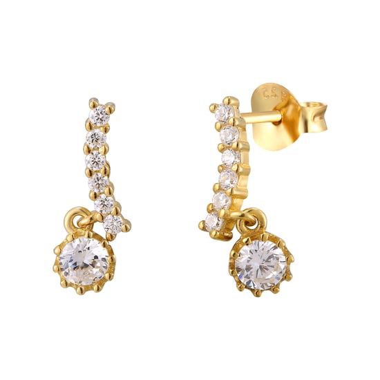 18ct Yellow Gold Plated Sterling Silver White Cubic Zirconia Charm Climber Stud Earrings - Image 3