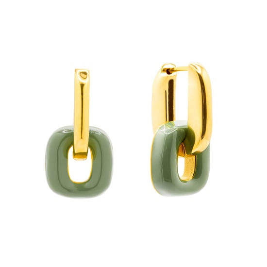 Gold Plated Pistachio Enamel Interchangeable Reversible Link Hoops Earrings - Image 1