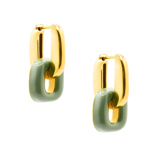 Gold Plated Pistachio Enamel Interchangeable Reversible Link Hoops Earrings - Image 2